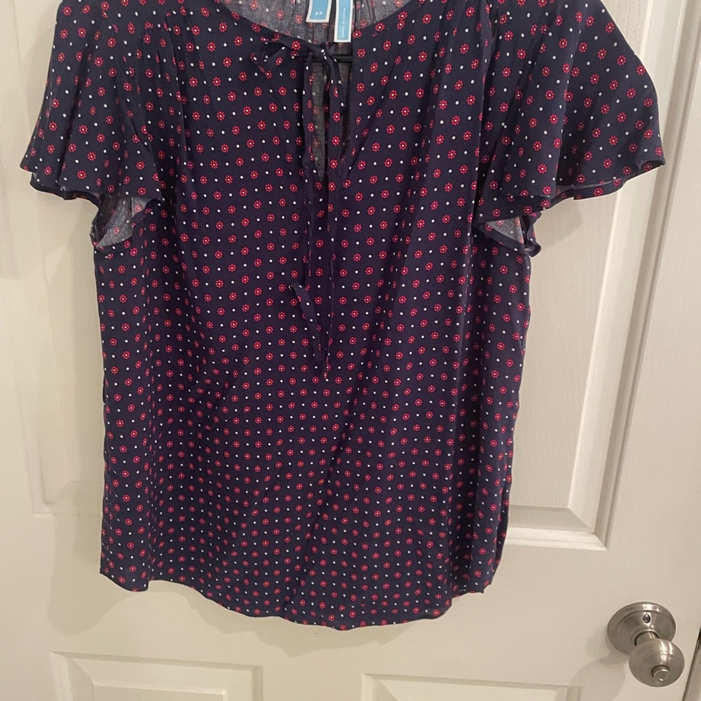 Draper James Navy Blouse with Red Dots